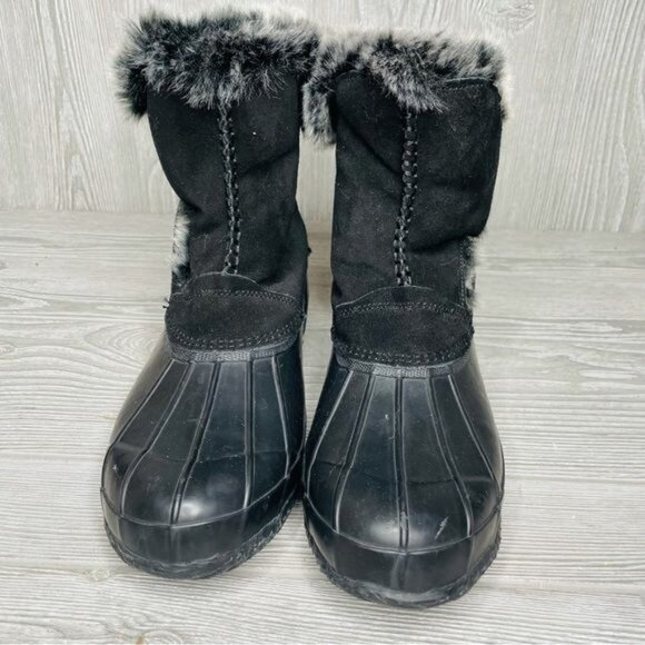 Nwot bearpaw Deborah Black/Grey rain boots with fur trim size 11 waterproof - Picture 3 of 8